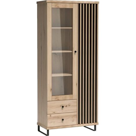 Vitrine aspect chêne avec pieds en métal noir Hendall (1/5)