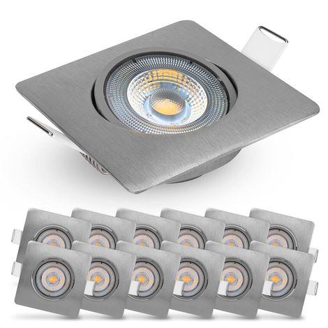 Lot de 12 Spot LED Encastrable Carré, Orientable 50°, Blanc Chaud 3000K, 5W, Pour Salon Cuisine Bureau