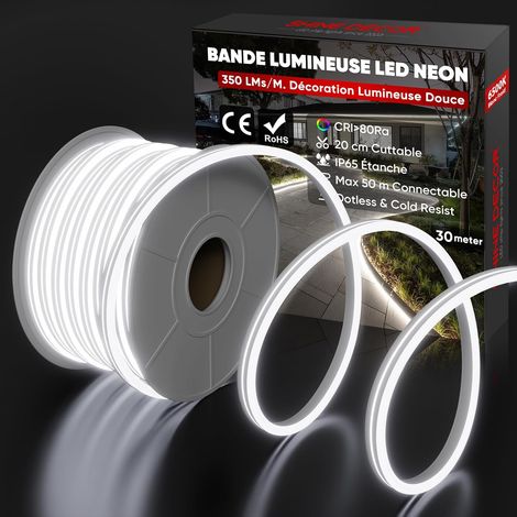 Neon Ruban LED 30m, 230V Bande lumineuse, IP65 Etanche, 10W/M, 350LM/M, 120 leds/m Neon LED Strip pour Décoration Maison Cuisine Jardin Eclairage LED (Blanc Froid) (1/5)