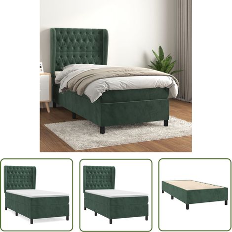 The Living Store Boxspringbett mit Matratze Dunkelgrün 100x200 cm Samt - Boxspringbett - Doppelbett - Samtbett - Luxusbett - Grünes Bett (1/5)