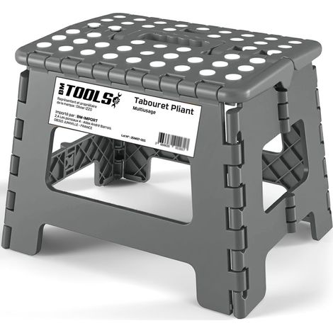 Tabouret Pliant Gris 27cm, Marchepied Pied Pliable BM TOOLS BMT-MP27-GRIS - 150kg Capacité, Léger et Compact pour Adulte/Enfant