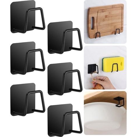 Support éponge de cuisine sans perçage - Boîtier en acier inoxydable - Pour évier - Noir - Rangement cuisine et salle de bain (1/5)