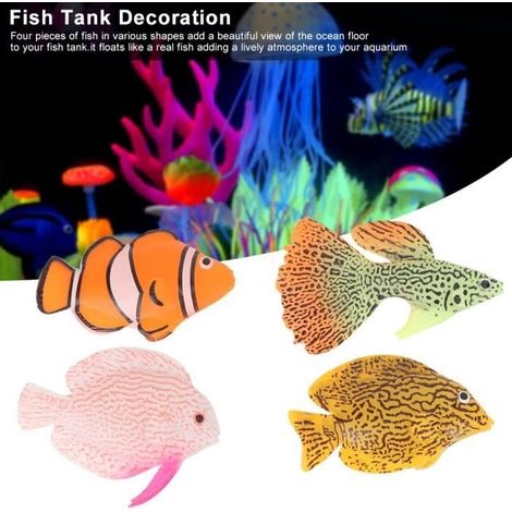 Künstliche Aquarienfische, 4 Stück, leuchtende Silikon-Kunstfische, Dekorationsaccessoires für die Landschaftsgestaltung (1/4)