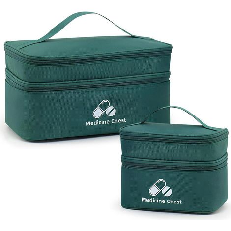 Lot de 2 trousses à médicaments de voyage, double couche, imperméable, Vert