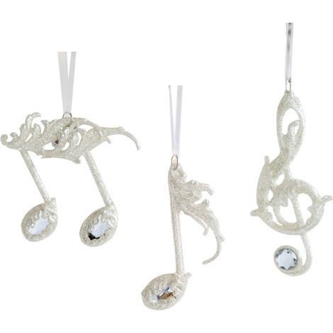 Ornements de Noël à paillettes, décorations pour sapin de Noël - Ensemble de trois pièces en forme de notes de musique