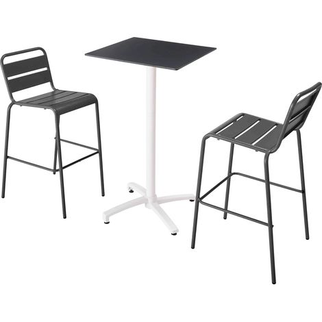 Ensemble table haute stratifié noir et 2 chaises hautes gris (1/5)
