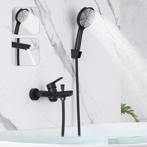 GBLY Badewannenarmatur Schwarz Wasserhahn Badewanne - Dusche Armatur mit Brause Duscharmatur Einhebelmischer mit Handbrause 150mm Edelstahl Badarmatur Einhebelmischer für Bad Badezimmer (1/5)
