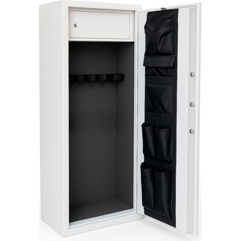Armadio Portafucili Armi Blindato Fuciliera in Acciaio con Serratura Digitale e Chiave Tesoretto Tasca Porta Oggetti Cassaforte Sicura Bianco Frassinato 148x40x28 Cm 7 Posti (1/3)