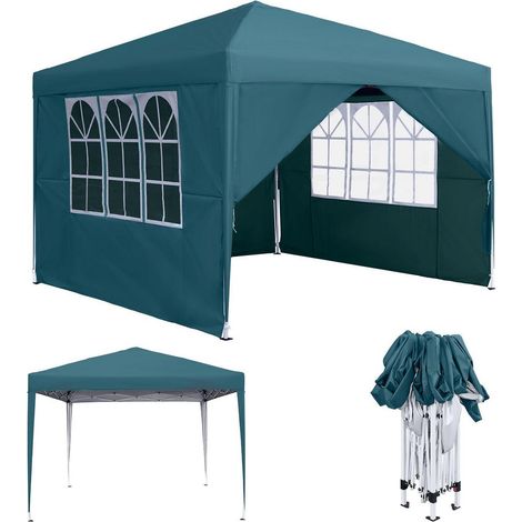 Faltpavillon 3x3m Grün Wasserdicht mit 4 Fenstern und Seitenteilen (1/5)
