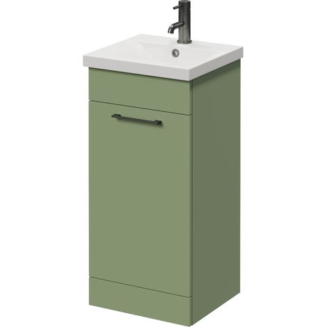 Napoli 390 Olive Green 400mm Single Door Vanity Unit with Glide Basin - 400mm - Gunmetal Grey 160mm Handle