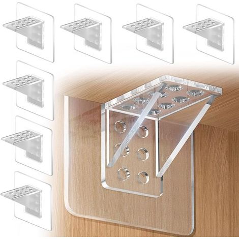 24 supports d'étagère auto-adhésifs. Construction renforcée, installation sans perçage. Supports pour étagères, placards de cuisine, bibliothèques, etc. (1/5)