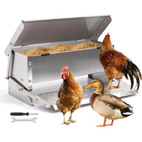 Chicken Feeder, Galvanised Steel Trough Waterproof and Open, Protects Other Pets' Food - Holds Up to 11 lbs of Food (1/5)