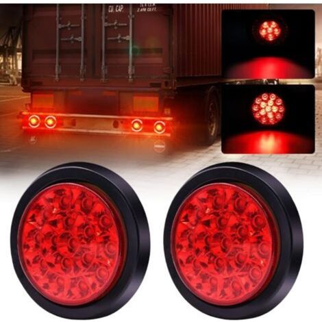 2pcs feux arrière de camion, feux arrière à led haute luminosité intégrés ronds 24v, feux stop de remorque, camion, fourgonnettes, roulette, rougedengyank-Crezuo