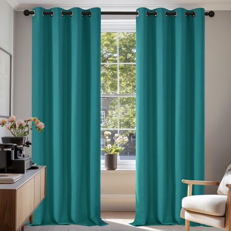 Rideau Occultant Thermique Court Turquoise 2 Panneaux 150x250cm, Séparation Anti-UV pour Chambre et Maison, Rideaux Modernes pour Fenêtre (1/5)