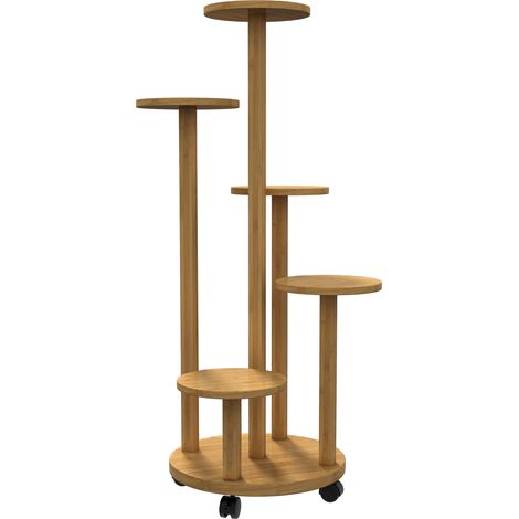 Etagère à plantes en bambou 5 étagères rondes support de pots de fleurs en bois naturel