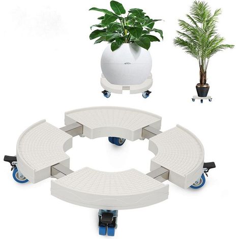 Randaco Pflanzenroller rund, Ø 38cm bis 52cm,Tragkraft 200 kg, Blumentopf Rolluntersetzer mit Rollen, Blumenroller für Außen & Innen