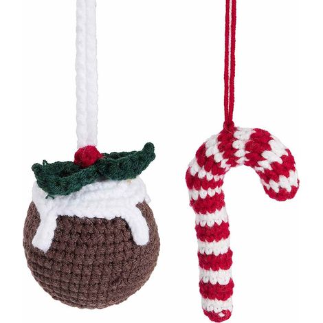Addobbo in maglia da appendere all'albero di Natale a forma di dolcetto natalizio e bastoncino di zucchero, set da 6 pezzi, Dolcetto: cm 5 x 10 H