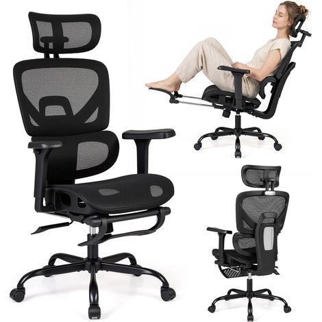 COSTWAY Ergonomic Mesh High Back Office Chair with Footrest Swivel Rolling Black (1/5)