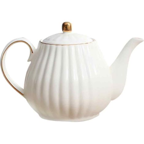 Théière en céramique de style européen, cafetière en porcelaine avec infuseur amovible, théière à thé en vrac pour la maison (blanche) (1/5)
