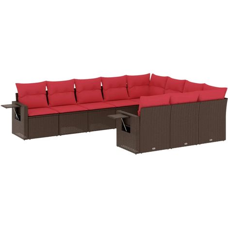 Maison Exclusive - 10-teiliges Gartensofa-Set mit Kissen, braun,