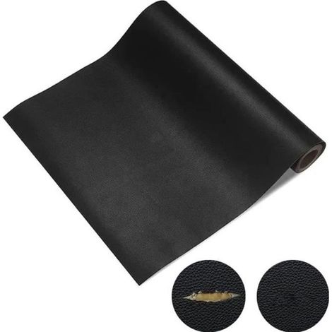 1 pièce Patch Réparation Cuir, Auto-Adhésif Texture Litchi, PU Noir 50 x 137 cm, pour Sièges Voiture et Canapés