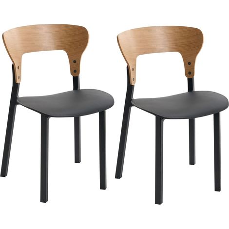 Set of 2 Dining Chairs Black Engineered Wood Frame Dining Room Kitchen Furniture Retro Style WALDEN (1/5)