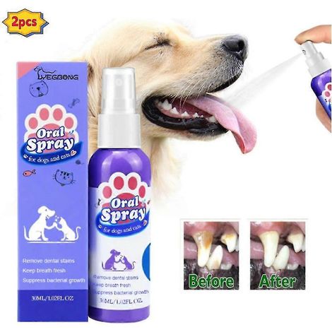 Lot de 2 sprays nettoyants buccaux pour chiens et chats : haleine fraîche, dents propres, déodorant, prévient le tartre, élimine la mauvaise haleine des chatons. Accessoires pour animaux. (1/4)