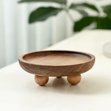 Piédestal en bois, plateaux ronds décoratifs, style campagnard (petit) (1/5)