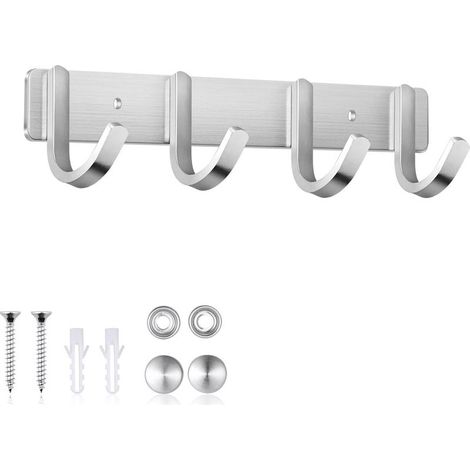 Wandgarderobe, 4 Edelstahl-Wandhaken, Handtuchhaken zum Einschrauben für Schlafzimmer, Badezimmer und Küche, 28 cm (1/5)