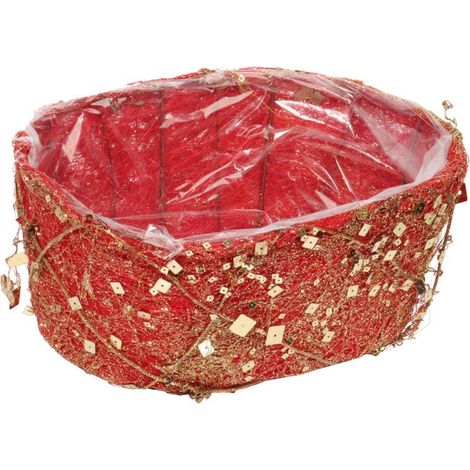 Copertura per base di ghirlanda natalizia in sisal rosso e paillettes, 24 cm (1/3)