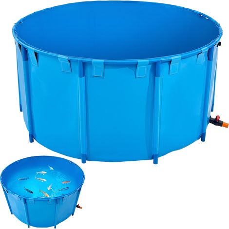 VEVOR Bassin a Poissons Hors Sol, Capacite 3100 L, Etang a Poissons en Toile PVC, avec Cadre Stable en Plastique et Vanne de Vidange, pour Aquaculture, Elevage de Poissons Rouges, Carpes, Koïs, Bleu