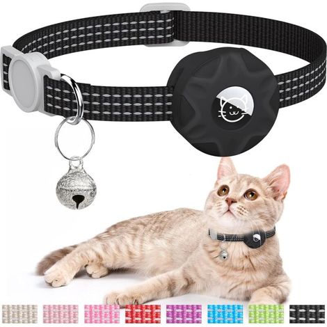 Collier GPS avec fonction détachable et clochette pour chats (noir) Pile bouton (1/5)