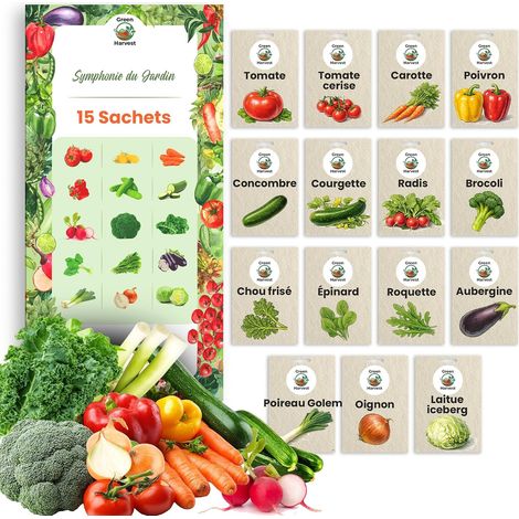 Kit de Graines de Légumes 15 Variétés - Graine Premium pour Jardin, Balcon et Potager - Tomate, Concombre, Carotte, Poivron, Concombre, Courgette, Radis - Kit de culture de plantes potagères (1/5)