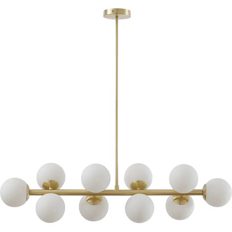Lampadario in metallo e vetro bianco - 10 globi - L. 94 x P. 23 x H. 88 cm - Dorato - SOFIA (1/5)