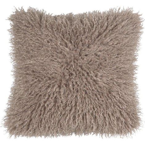 Filiyano-Housse de coussin en fausse fourrure bouclée 48 x 48 cm, couleur sable (1/2)