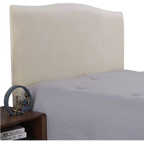 Housse de tête de lit extensible en velours 140 à 160 cm - Protection intégrale, beige (1/5)