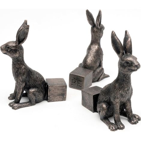 Small Bronze Sitting Hare Plant Pot Feet - Set of 3