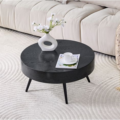 Runder Couchtisch 70 cm aus MDF in Schwarzholzoptik und schwarzem Metall HAVRYA (1/5)