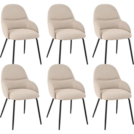 Esszimmerstühle 6er Set mit Armlehne, Beige Leinen, Ergonomisch (1/5)