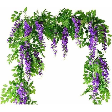Vignes artificis de glycine, 2 pièces Fausses Fleurs en Soie suspendues irlandes artificis de Plantes de Vigne Jardin Mur extérieur verdissement Jungle fête Mariage Arche décoration (1/5)