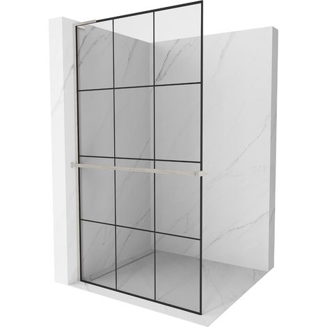 Mexen Kioto+ L Duschwand mit Regal Walk-in 120 x 200 cm, schwarzes Muster, gebürstetes Nickel - 800- (1/5)