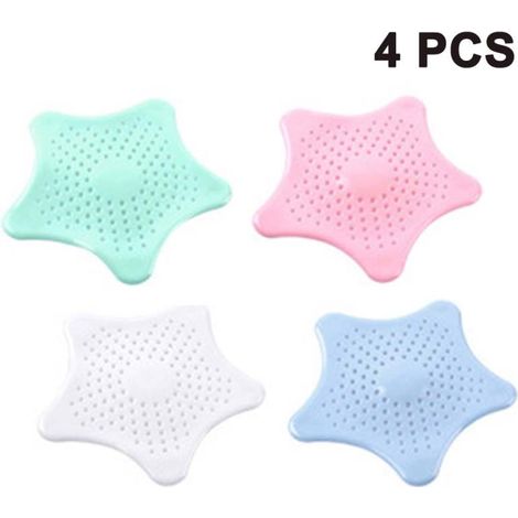 Irovami Lot de 4 grilles de siphon de sol en silicone en forme d'étoile, filtre anti-obstruction pour évier, couleur (1/5)