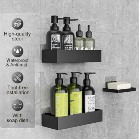 [JAMAIS UTILISÉ] Étagère Douche Sans Percage - 3 Pièces Etagere Douche avec Porte Savon Douche, Porte Shampoing Accessoire Douche Noir (1/4)
