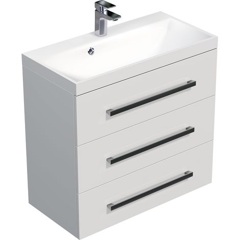 Naturel Meuble de salle de bain avec lavabo Naturel Cube Way 80x76,5x40 cm blanc brillant (CUBE2803BL)
