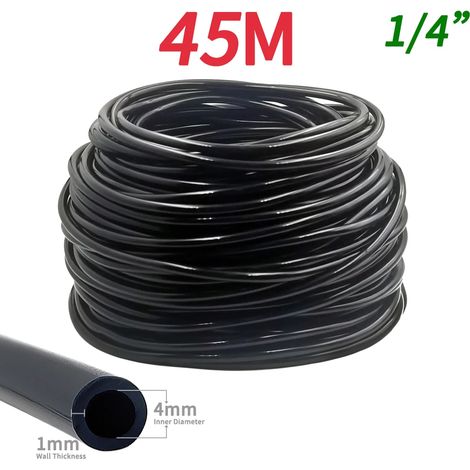 Tuyau d'arrosage de jardin (45 m - 6,35 mm) en PVC 4/7 mm pour micro-irrigation, arrosage goutte à goutte, arroseur, pelouse, balcon ou serre. (1/5)
