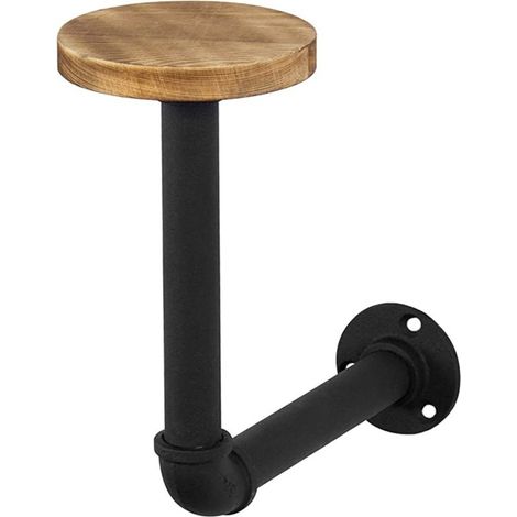 Filiyano-Porte-chapeaux industriel en tuyaux métalliques - Fixation murale avec étagère en bois, finition marron (1/4)