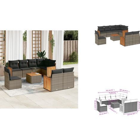 9-tlg. Garten-Sofagarnitur mit Kissen Grau Poly Rattan - Gartenmöbel - Esstisch - Lounge Set - Outdoor Möbel - Rattan Gartenmöbel (1/3)