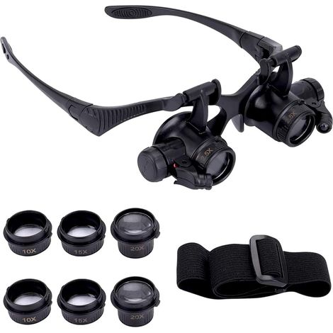 Vergrößerungsbrille mit 2 LED-Leuchten, 4 abnehmbaren Linsen, H