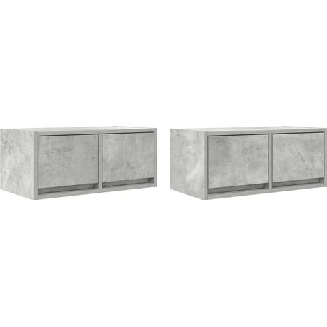Lot de 2 meubles TV muraux peu encombrants gris béton 60 x 31 x 25,5 cm en bois d'ingénierie