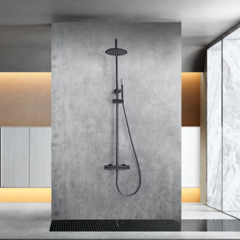 Imex - Columna Ducha Termostatica con Grifo Negra Serie Génova